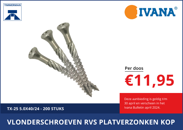 Vlonderschroef RVS Platverzonken kop