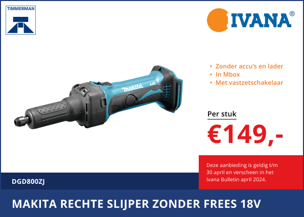 Makita rechte slijper zonder frees 18V