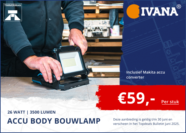 Accu body bouwlamp 26 watt 3500 lumen