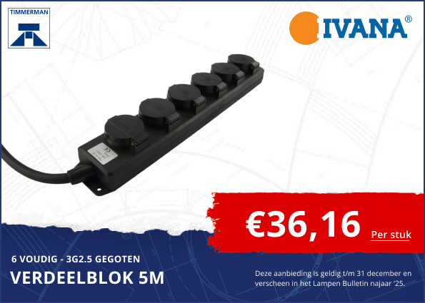 Verdeelblok 6-voudig 3G2.5 5mtr
